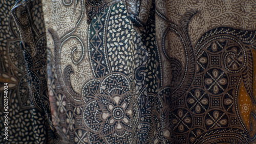 Εκτύπωση καμβά Close-up of traditional patterned fabric displaying intricate designs and textil