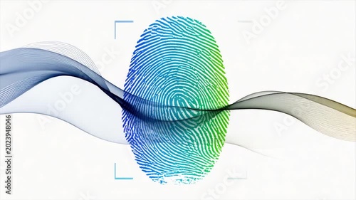 A colorful fingerprint within a target, with flowing lines on white background