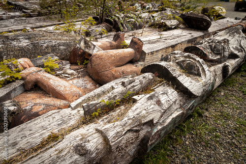 Fallen totems at Klawock