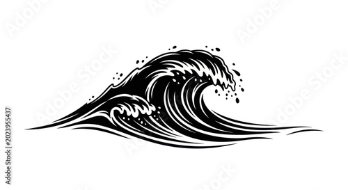 Fényképezés Dynamic Ocean Wave Illustration - Black and White