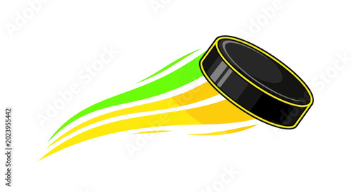 Photography Ice Hockey Puck Motion Trail Green Yellow Lines White Background