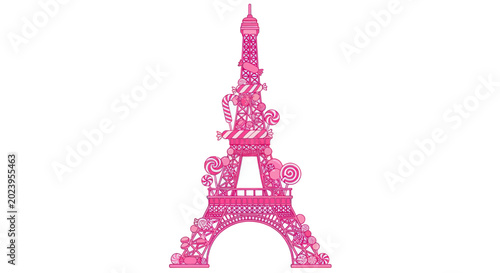 Tableau sur toile Pink Eiffel Tower Made of Candy and Sweets, Paris Landmark