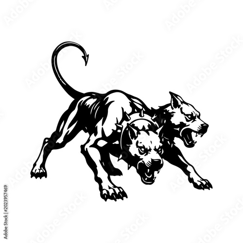 Aggressive Two Headed Dog Vector Illustration