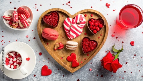 Valentines Day Treats - A Heart-Shaped Platter of Sweets and Drinks.
