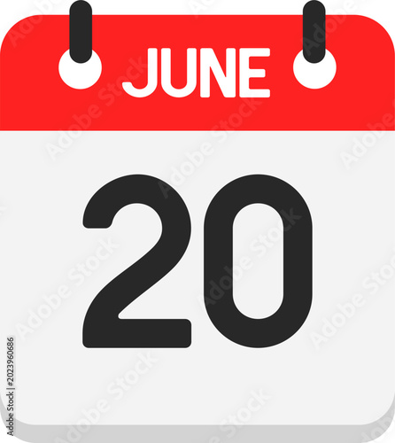 June 20 Calendar Date Icon Vector Graphic Illustration
