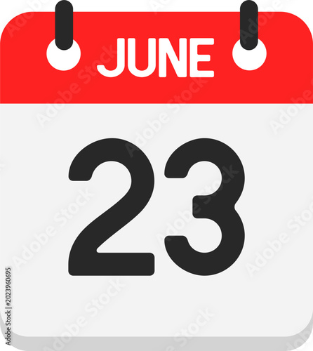 June 23 Calendar Date Icon Vector Graphic Illustration