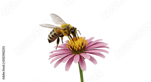 Bee Pollinating Pink Flower Close Up in Natural Setting