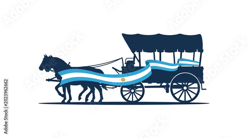 Bild auf Leinwand Silhouette of a horse drawn carriage with Argentine flag ribbon.