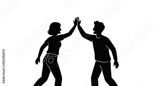Foto Silhouette of a man and a woman giving a high five.