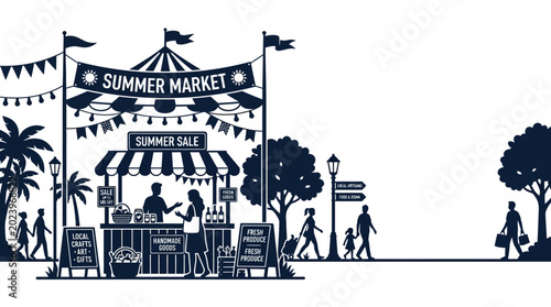 Fotografía Summer market outdoor stall silhouette illustration.