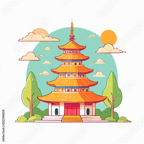 Stylized Japanese Pagoda Illustration