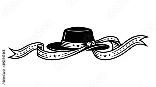 Photos Vintage style fedora hat illustration with decorative ribbon banner