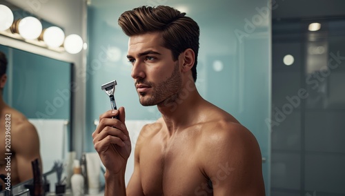 attractive light-skinned man with a razor.