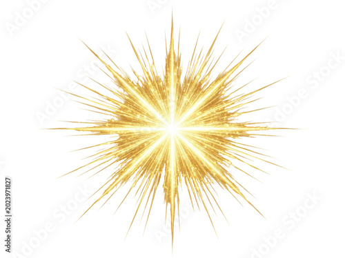Golden Starburst Light Isolated on Pure White Background with Radiant Sparkle and Glow Effect