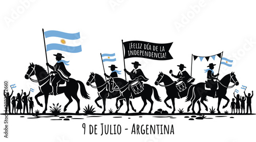 Bild auf Leinwand Argentine Independence Day Parade Silhouette Illustration.