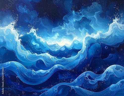 Ocean waves under dark stormy sky.