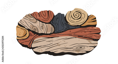 Colorful wooden planks and logs illustration.