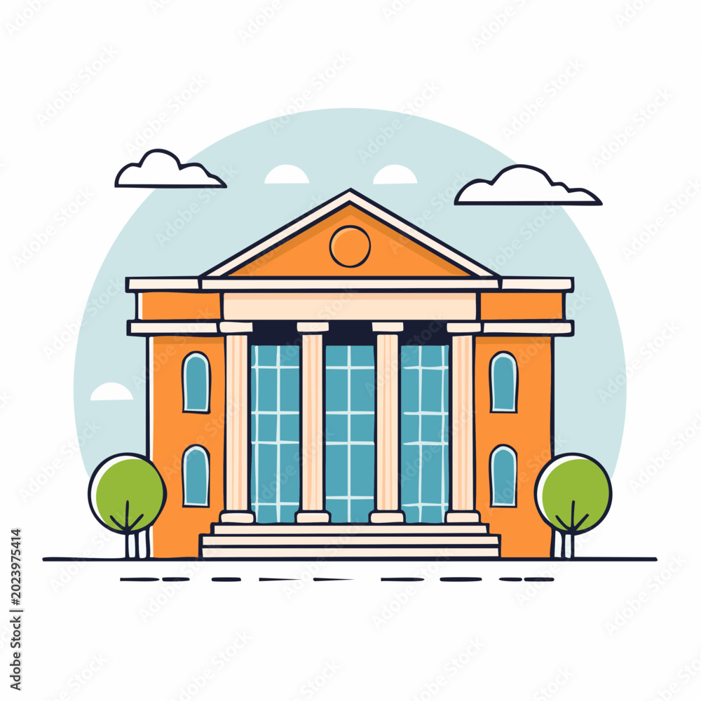 Obraz premium Illustration of a Classical Building with Columns
