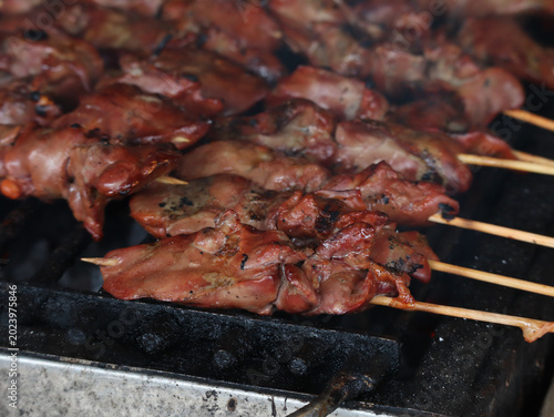 Canvastavla Grilled Chicken Liver Skewers Cooking on Street Food BBQ Grill