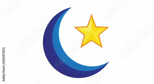 Crescent Moon and Yellow Star Illustration.