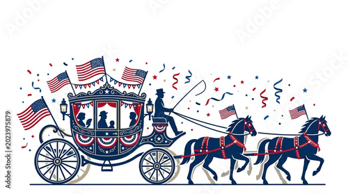 Konstfotografi Decorative American themed horse drawn carriage parade float illustration