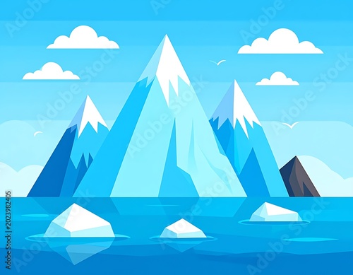 Illustration of iceberg in ocean water.