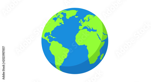 Tableau sur toile Stylized Blue Planet Earth Globe with Green Continents on White Background
