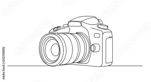 Minimalist Line Art DSLR Camera Illustration - Single Line Drawing