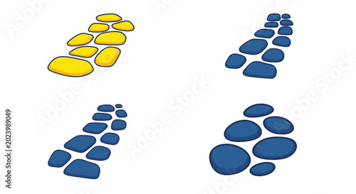 Yellow and Blue Stepping Stones Path Collection Isolated on White Background
