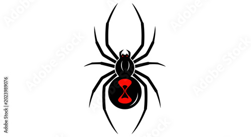 Fotografie Black Widow Spider Icon Silhouette with Red Hourglass Symbol