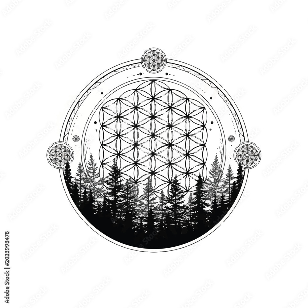 Obraz premium Geometric Pattern with Tree Silhouettes.