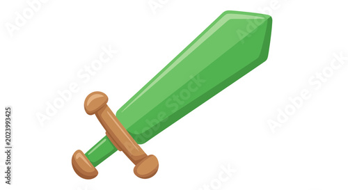 Quadro su tela Green cartoon sword with wooden handle, isolated on white background, fantasy we
