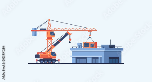 Tableau sur toile Large orange construction crane machine.