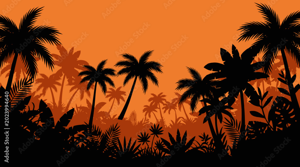 Obraz premium Tropical Palm Trees Silhouette at Sunset