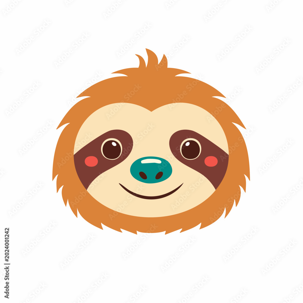 Fototapeta premium Cute Cartoon Sloth Face Illustration