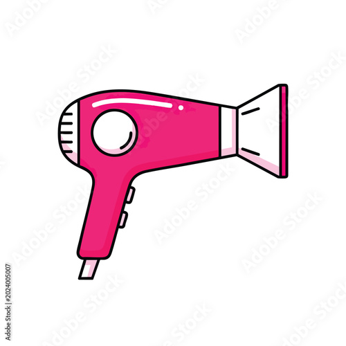 Pink Hair Dryer Cartoon Illustration on White Background.