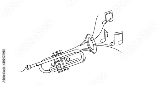 Foto Minimalist Trumpet with Musical Notes Line Art Illustration