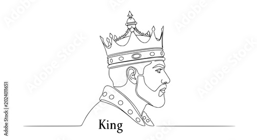 Photos One Line Drawing of a King Wearing a Crown, Profile View