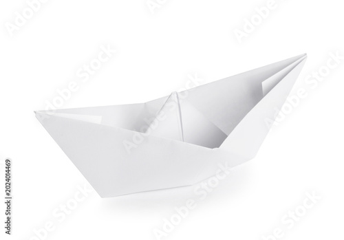 Origami boat on white backg...