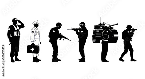 Canvastavla Military Personnel and Vehicle Silhouettes: Soldier, Medic, Tank, Infantry