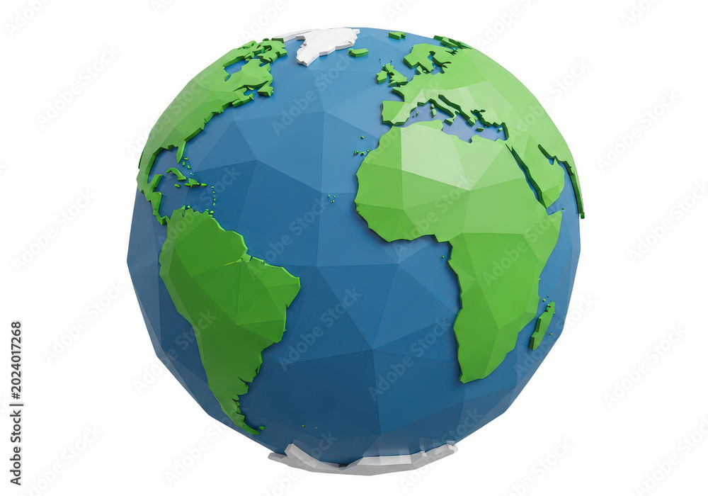 Fototapeta premium 3d rendering of a colorful globe with detailed continents PNG isolated on transparent background