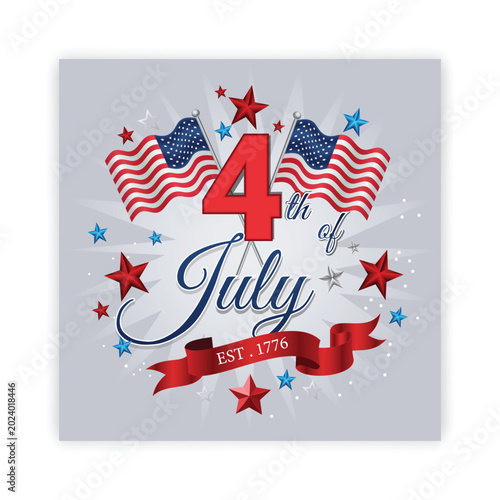 Bild auf Leinwand 4th of July Celebration Graphic: A vibrant graphic design celebrating the 4th of July, featuring American flags, stars, and the text 4th of July Est