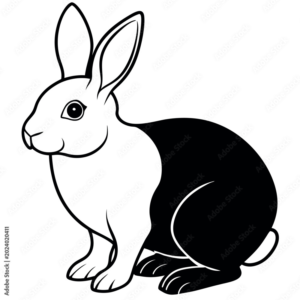 Obraz premium Black-and-white-rabbit-isolated-on-white-background 