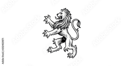 Photography Heraldic Lion Rampant, Majestic Creature Illustration, Vintage Style