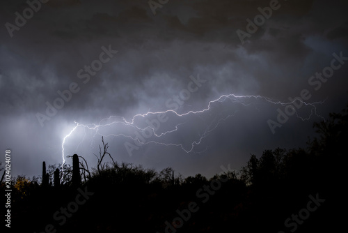 Lightning across the night sky