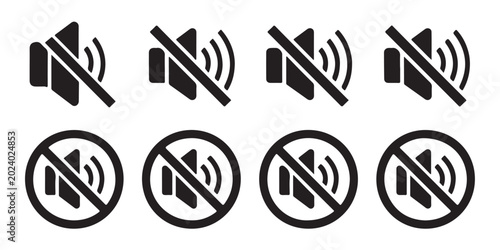 Mute volume icon set with loudspeaker symbols crossed out showing silent mode configurations.