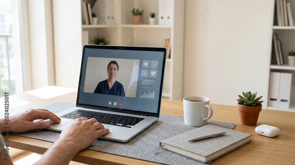 Fototapeta premium Person on a video call with laptop.