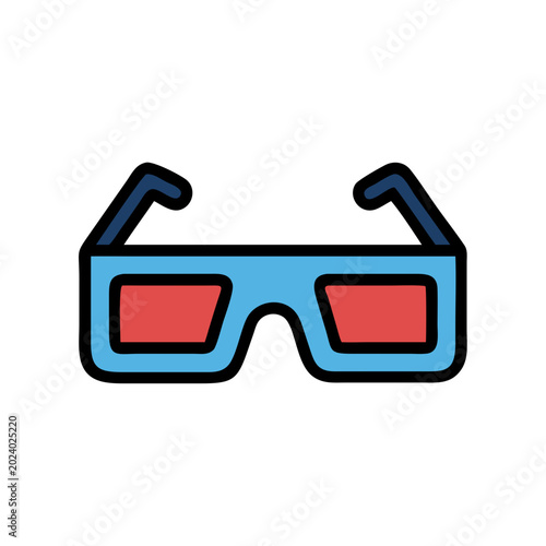 Modern graphic of blue and red 3D glasses isolated on black background