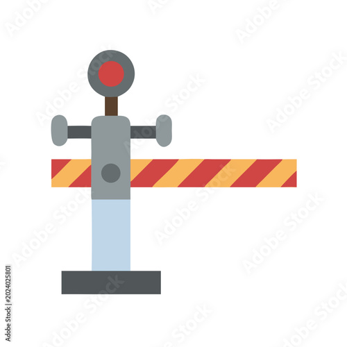 Obraz na plátně Flat vector illustration of a railroad crossing signal with barrier and light