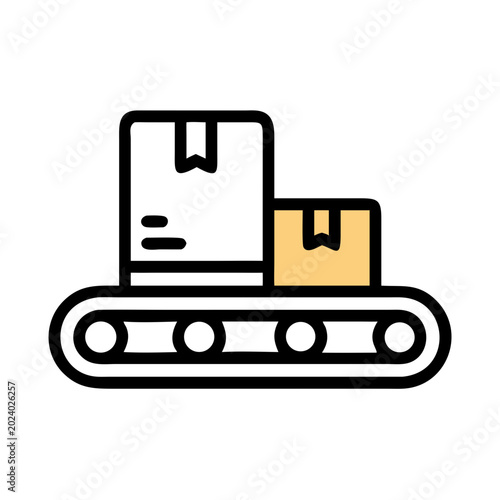 A single minimal cardboard box icon with packaging tape on a black background